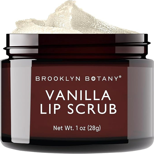 Brooklyn Botany Lip Scrub Exfoliator 1 oz – Lip Moisturizer for Dry Lips and Chapped Lips – Gentle Lip Exfoliator for Smooth and Brighter Lips – Vanilla Flavor
