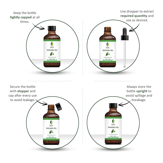SVA Tamanu Oil - 4 Fl Oz – 100% Natural Cold Pressed Tamanu Oil - for Face, Skin Care, Hair Care, Scalp Massage & Body Massage – Carrier Oil with Dropper
