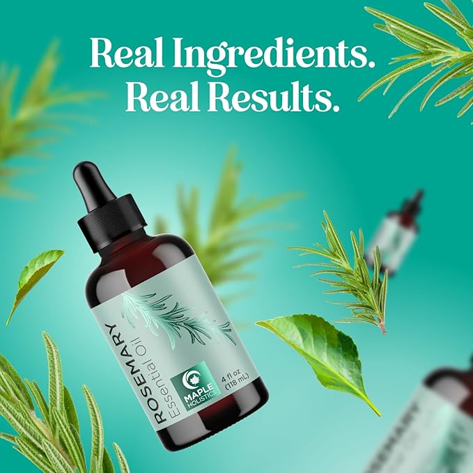Pure Rosemary Essential Oil with Dropper - Undiluted Rosemary Oil for Hair Skin and Nails and Refreshing Aromatherapy Oil for Diffusers - Essential Oil for Cleansing Dry Scalp Care 4oz