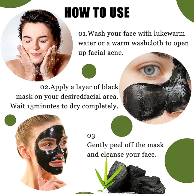 Charcoal Blackhead Remover Mask and 5 Pcs Blackhead Nose Strips,Gentle Nose Patches for Black Heads,Efficient Skincare Peel off Face Mask,Deep Cleansing Black Head Mask Set for All Skin Types