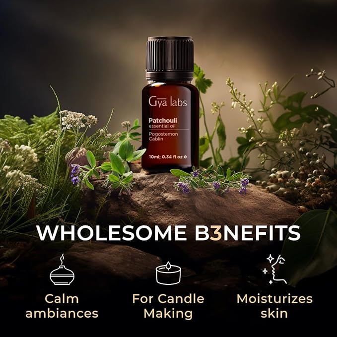 Gya Labs Patchouli Essential Oil for Skin & Diffsuer - 0.34 Fl Oz - 100% Pure Natural Patchouli Oil for Aromatherapy, Body, Perfume & Candle Making - Earthy & Spicy Scent