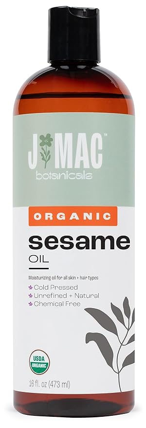 J Mac Botanicals, Organic Sesame Oil, Cold-Pressed, Organic Sesame Oil for Skin, Pulling