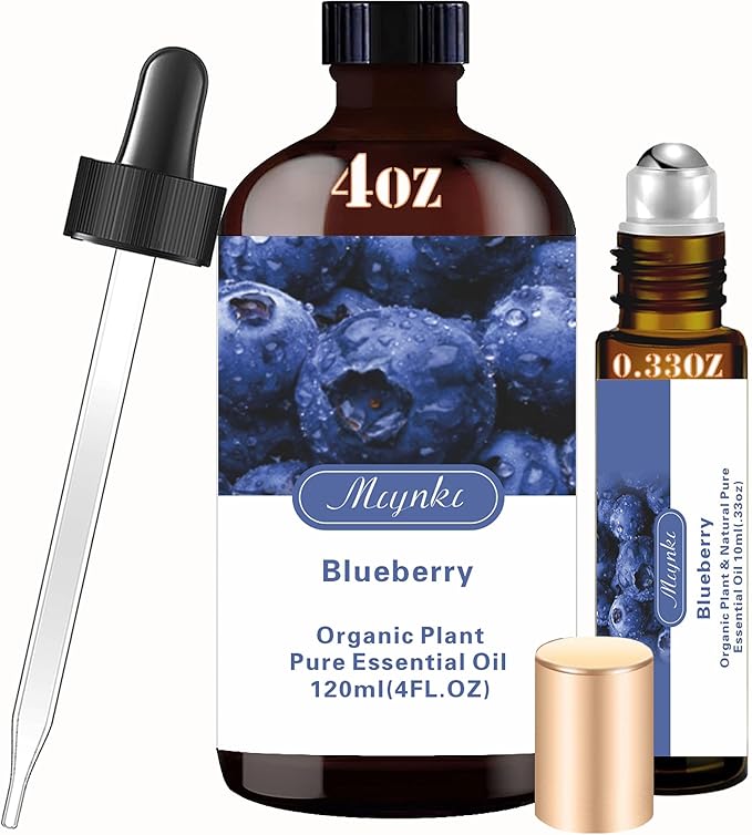 Blueberry Essential Oil- Blueberry Oil 4 Fl Oz & Roll On 10ML Essential Oil Set for Aroma Diffuser SPA Cleaning Massage Yoga DIY Candle Making DIY Soap Perfume Gift for Women