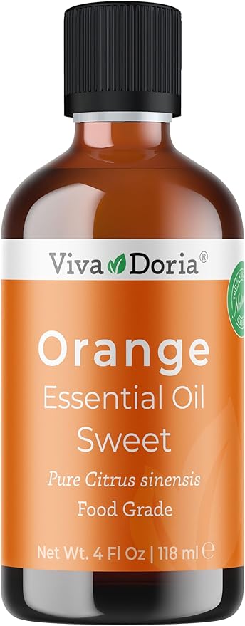 Viva Doria Orange Essential Oil, 100% Pure, Natural, Sweet Orange Essential Oil, Undiluted, for Aromatherapy | Food Grade, 118 mL (4 Fluid Ounce)