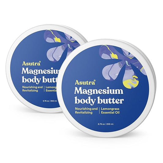 ASUTRA Magnesium Body Butter Lotion, 6.76 oz (Pack of 2), Soothing Shea Butter & Almond Oil Moisturizer, Premium-Quality Magnesium Oil, Lemongrass Essential Oil