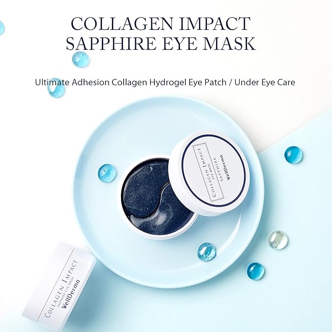 WELLDERMA Collagen Impact Sapphire Eye Mask 60 Sheets - NOURISHing ENRICHed Moisturizing Hydrogel Eye Patches Wrinkles Collagen, Under Eye for Dark Circles, Dry and Dull Skin