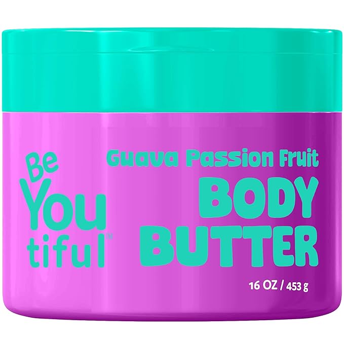 BeYoutiful Natural Body Butter for Dry Skin, Guava Passion Fruit, Cruelty Free Moisturizer for Kids & Teens, Coconut Oil & Shea Butter, 16 oz