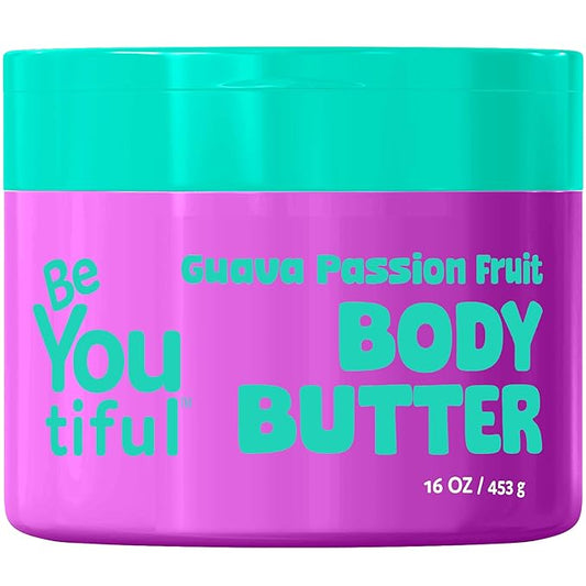 BeYoutiful Natural Body Butter for Dry Skin, Guava Passion Fruit, Cruelty Free Moisturizer for Kids & Teens, Coconut Oil & Shea Butter, 16 oz