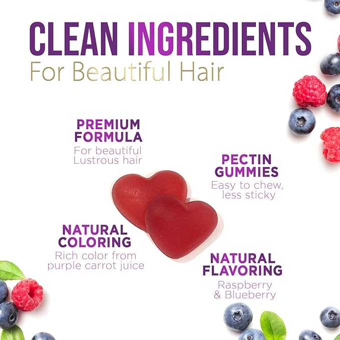 Hair Growth Vitamins Gummy with Biotin 5000mcg - Hair, Skin & Nails Vitamin Supplement for Women & Men, Supports Thicker Hair, Radiant Skin & Stronger Nails with Vitamin E, C & Zinc - 60 Gummies