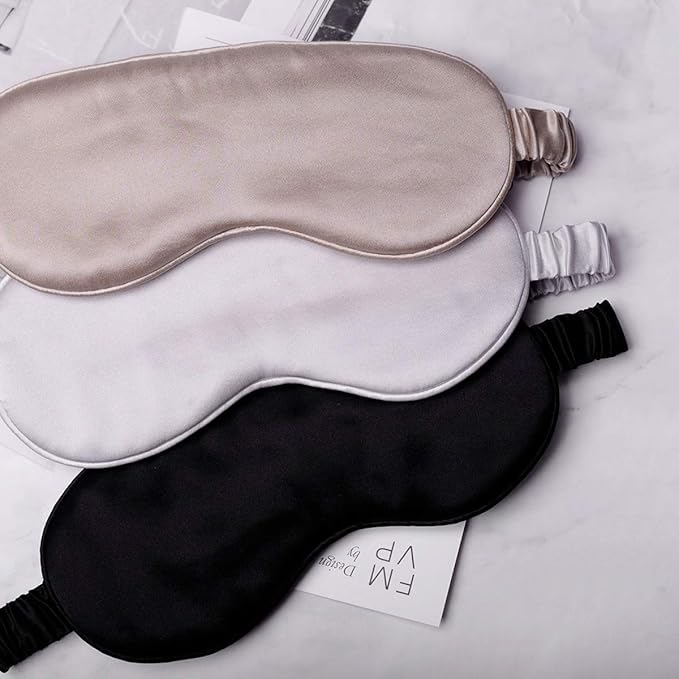 Silk Sleep Mask Light Blocking Luxury 100% Mulberry 19mm Silk Eye Mask Eye Cover Blindfold Ultra Soft Light & Comfy Anti Aging Skin Care with Travel Bag Gift Package