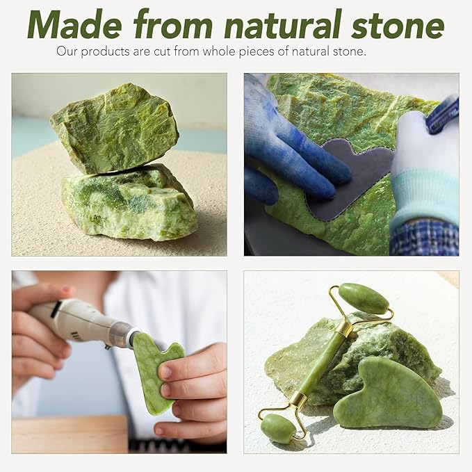 2 Pack – Gua Sha Facial Tools & Jade Roller Set, for Face & Body, Face Sculpting, Jade Face Roller & Face Massager to Reduce Puffiness, Wrinkles, Self-Care Gift for Women & Men