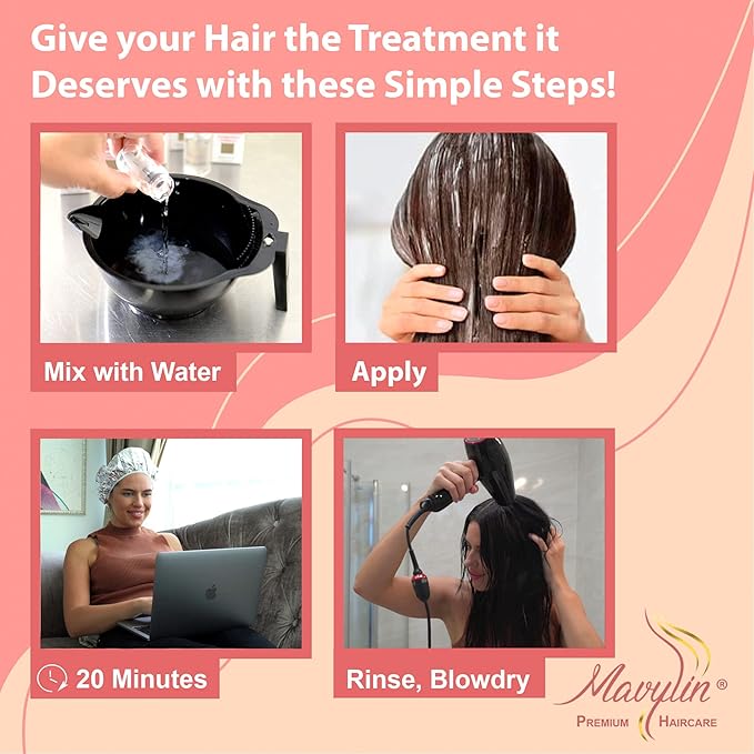 Mavylin Hair Treatment for Dry or Damaged Hair - Deep Conditioning with Vitamin B6 B5 Panthenol - 3 Treatments