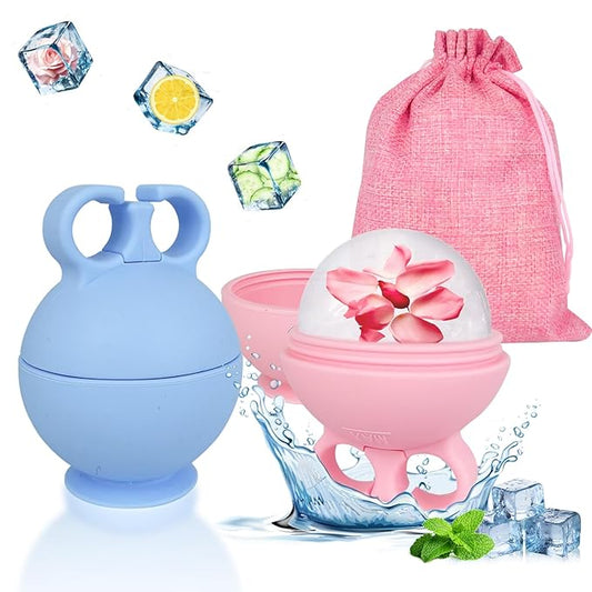 2 Pack Ice Roller for Face, Ice Face Roller for Eye Neck Body, Ice Cube Roller Massager Gua Sha Tool, Eliminates Puffiness, Reusable Facial Ice Mold, De-Puff Eye Bags, Women Men Gifts (Pink and Blue)