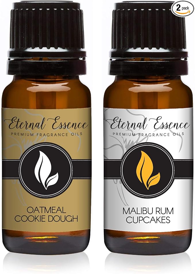 Eternal Essence Oils 2 Pack 10ml Premium Fragrance Oil - Malibu Rum Cupcakes & Oatmeal Cookie Dough - for Candle, Soap Making, Aromatherapy, Diffusers, Home Care, & Humidifiers