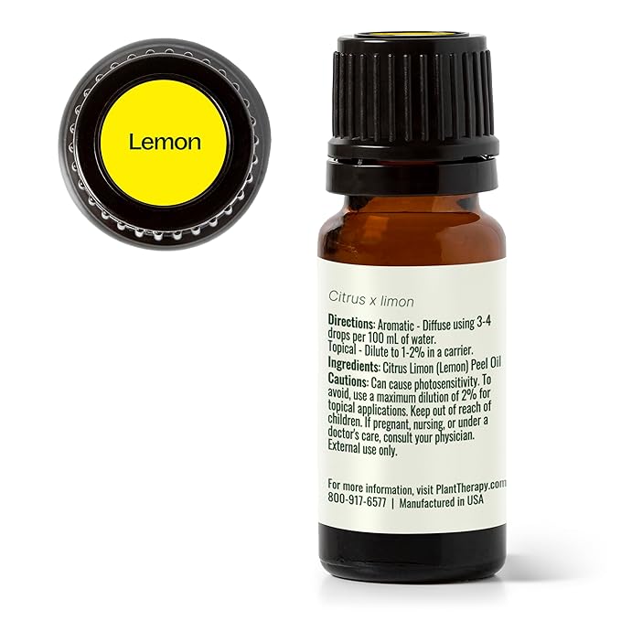 Plant Therapy Lemon Essential Oil for Diffusing, 10 mL (1/3 oz) 100% Pure, Undiluted, Natural Aromatherapy, Lemon Oil for Skin & Cleansing, Energizing & Uplifting, Therapeutic Grade