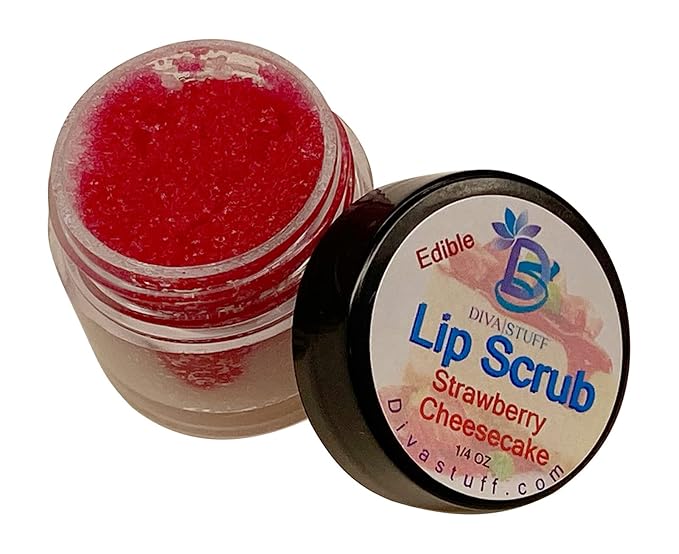 Diva Stuff Ultra Hydrating Lip Scrub for Soft Lips, Gentle Exfoliation, Moisturizer & Conditioner, ¼ oz - Made in the USA (Strawberry Cheesecake)