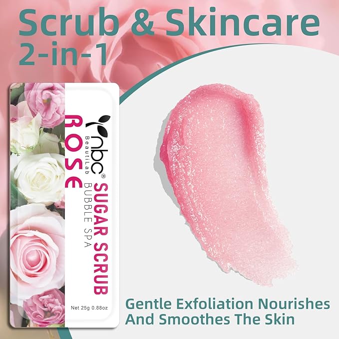 Foot Exfoliating Scrub, Sugar Scrub, Dead Skin Remover for Feet, Individually Packaged Foot Scrub Smooths, Hydrates, Detoxifies Tired and Dry Cracked Feet 16 Packs per Box, Rose