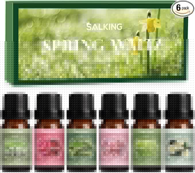 SALKING Spring Fragrance Oils Set, Premium Essential Oils Gift Set for Diffuser, Scented Oil for Soap & Candle Making - After Rain, Fresh Cut Grass, Sweet Pea, Rose Geranium, Cherry Blossom, Gardenia