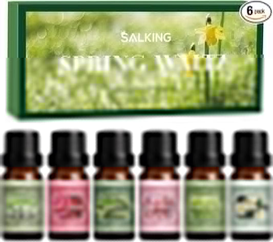 SALKING Spring Fragrance Oils Set, Premium Essential Oils Gift Set for Diffuser, Scented Oil for Soap & Candle Making - After Rain, Fresh Cut Grass, Sweet Pea, Rose Geranium, Cherry Blossom, Gardenia