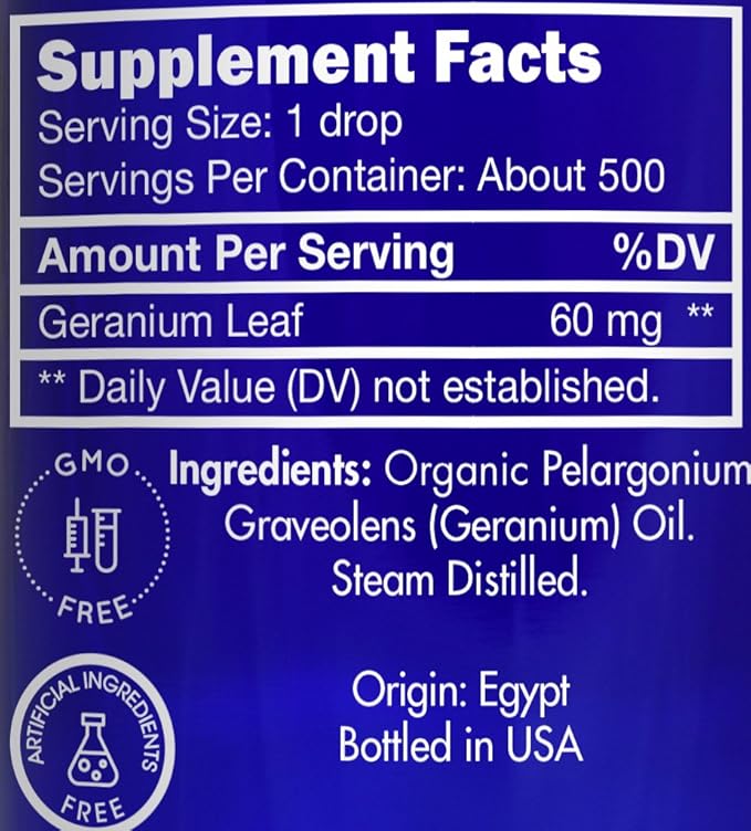 Organic, Geranium Essential Oil, Food Grade, for Skin – 100% Pure, Geranium Oil, by Zongle Therapeutics, 1 OZ