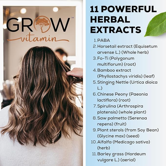 grow vitamin All in One Hair Formula for Men & Women - Advanced Hair Formula Includes Biotin, Saw Palmetto, DHT Blocker & Trace Minerals - Hair Supplement for Hair, Skin & Nails - 90 Capsules