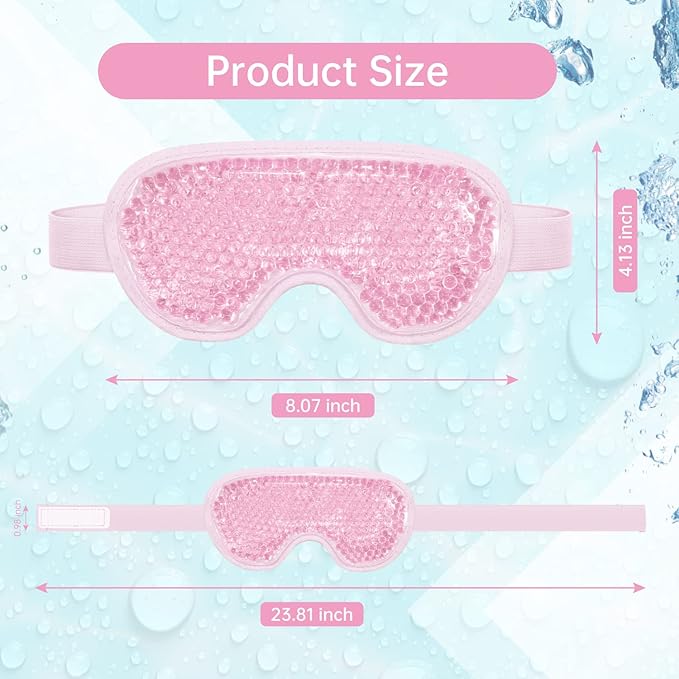 2 PCS Reusable Hot Cold Therapy Gel Bead Eye Mask for Puffiness, Dark Circles, Bags, Dry Eyes, Headaches, Migraines, Stress Relief - Cooling Ice Pack (Pink)