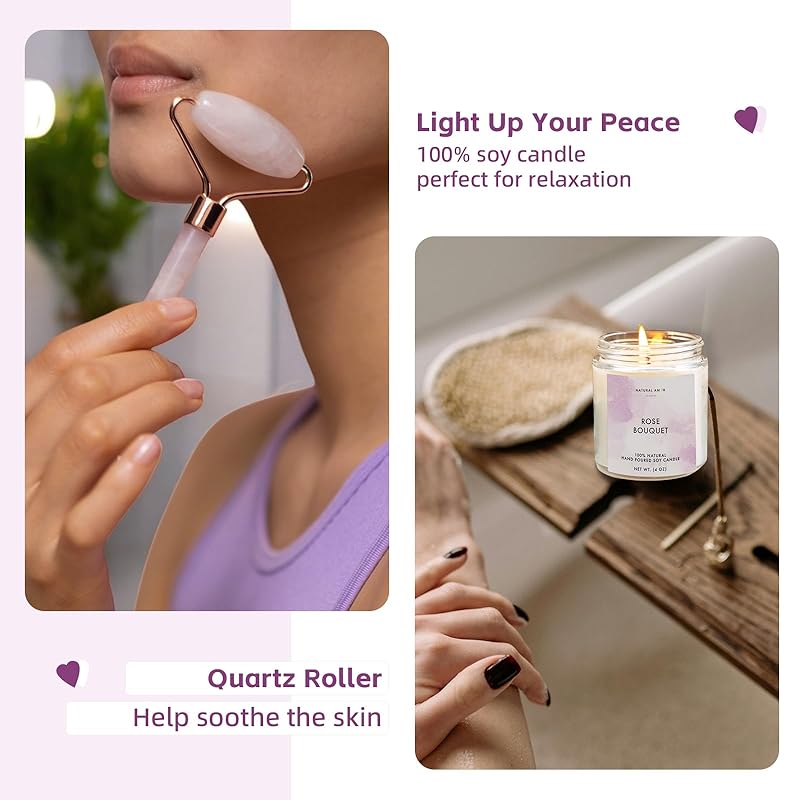 Natural Amor Relaxing Spa Gift Set for Women,Luxurious Bath Gift for her,7pc Bath & Body Gift Including Soap, Body Butter, Soy Candle, Bath Bomb