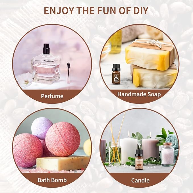 Sedbuwza Cinnamon Coffee Essential Oil Set, Cinnamon Fragrance Oil Coffee Scent Oil Set for Diffuser, Aromatherapy, Massage, Soap, Candle Making 2 x 10 ml