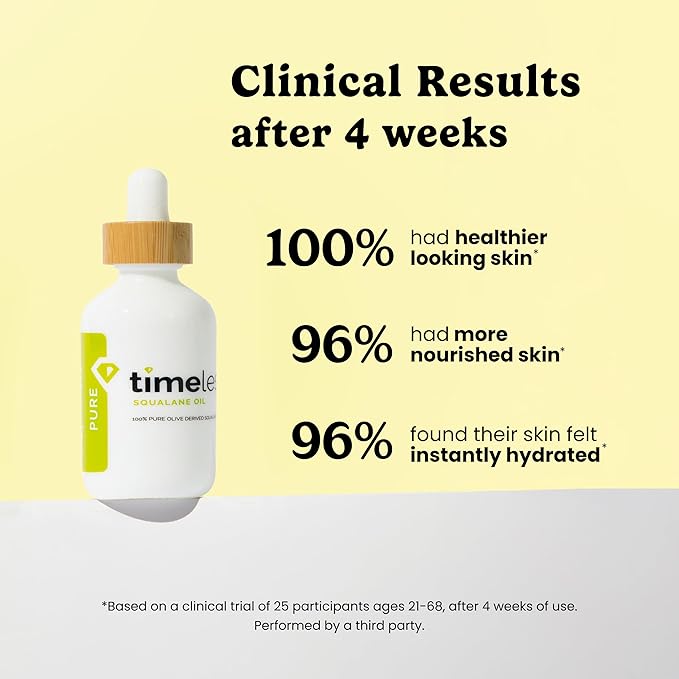 Timeless Skin Care Squalane Oil 100% Pure - Plant-Based Face Oil - Fragrance-Free - For Dry Skin - Moisturizing - 2 oz