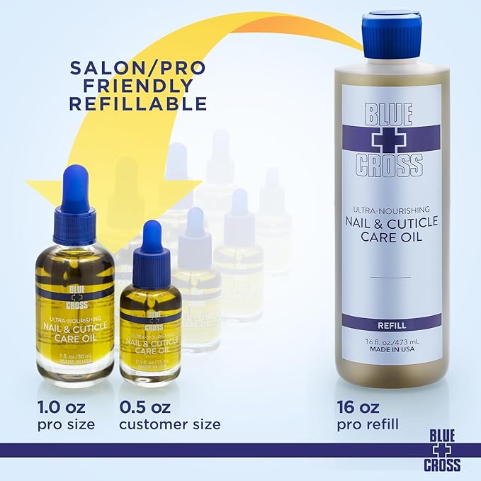 Blue Cross Nail & Cuticle Care Oil, Mineral Oil Free, Hydrating, Moisturizing, All Natural Professional Nail + Cuticle Care, Lemongrass/Lavender Scented Essential Oils, Made in USA, 16fl oz/473mL