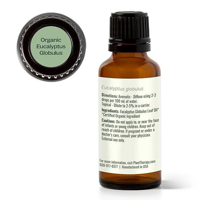 Plant Therapy Organic Eucalyptus Globulus Essential Oil 100% Pure, USDA Certified Organic, Undiluted, Natural Aromatherapy, Therapeutic Grade 30 mL (1 oz)