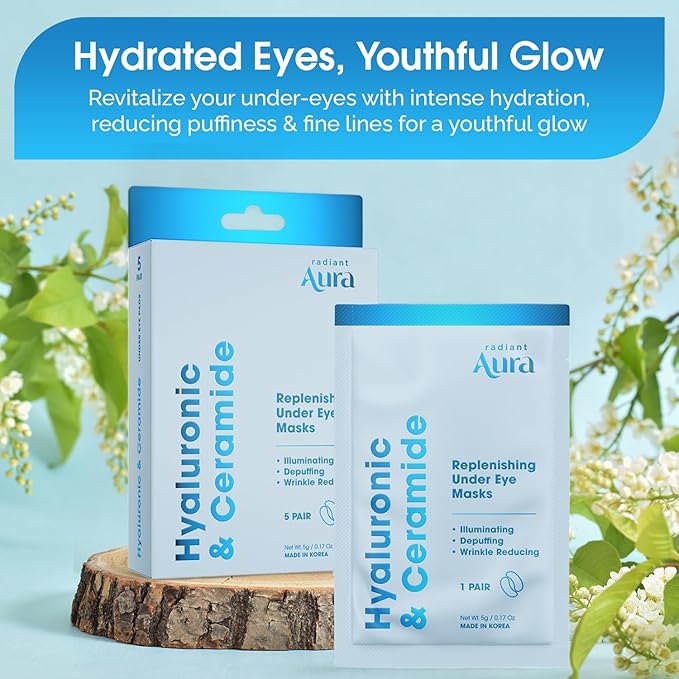 Under Eye Patches with Hyaluronic & Ceramide- Dermatologist Tested Korean Eye Gel Patches for Dark Circles & Puffiness -Illuminating & Wrinkle Reducing Formula for Brighter Eyes -15 Pairs