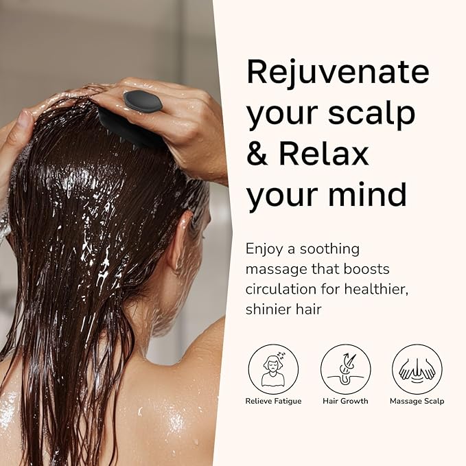 Silicone Scalp Scrubber - Massage Shampoo Brush, Soft Bristles for Hair Growth & Dandruff Removal - Ergonomic Design, Wet & Dry Use, Deep Cleansing Scalp Exfoliator for All Hair Types - Black