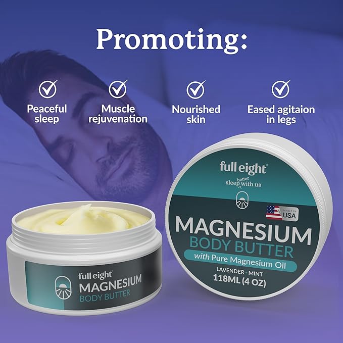 Magnesium Body Butter with Pure Magnesium Oil – For Stiff Legs & Tight Muscles – Rub for Leg Cramps, Muscle Soreness, Improved Sleep, & Foot Revitalization – 4oz