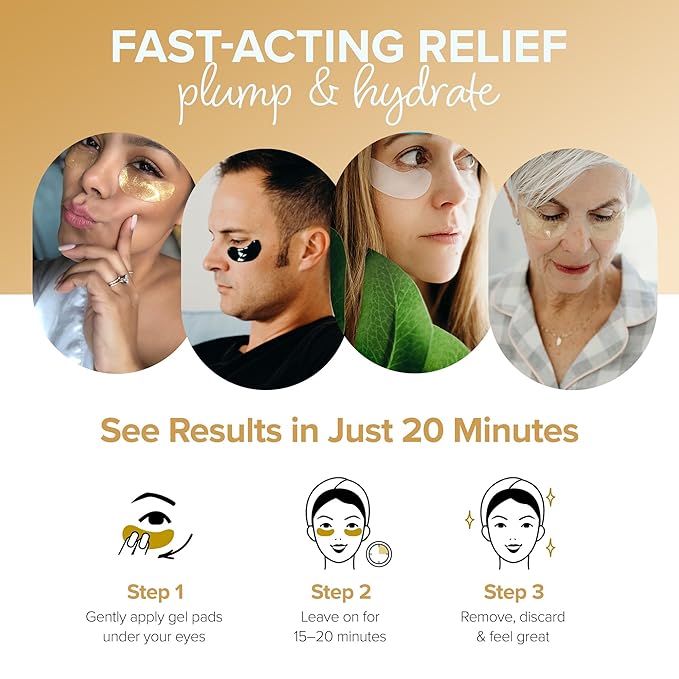 ToGoSpa Golden EYES, Dark Circle Warrior | Premium Clean Anti-Aging Gel Pads with Collagen, Hyaluronic Acid, Aloe Vera, Vitamins C & E, 1 Pack - 3 Pair