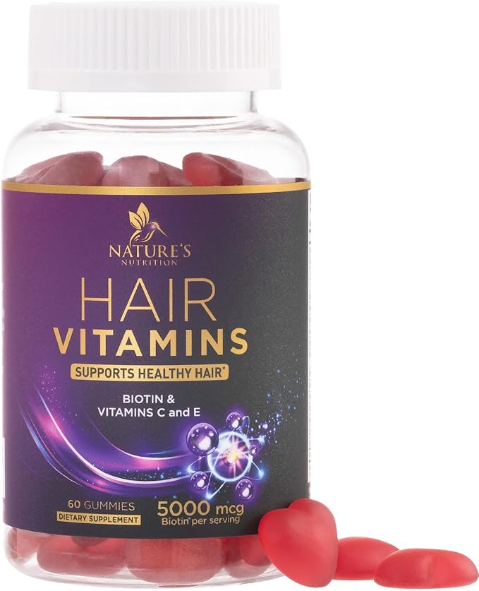 Hair Growth Vitamins Gummy with Biotin 5000mcg - Hair, Skin & Nails Vitamin Supplement for Women & Men, Supports Thicker Hair, Radiant Skin & Stronger Nails with Vitamin E, C & Zinc - 60 Gummies