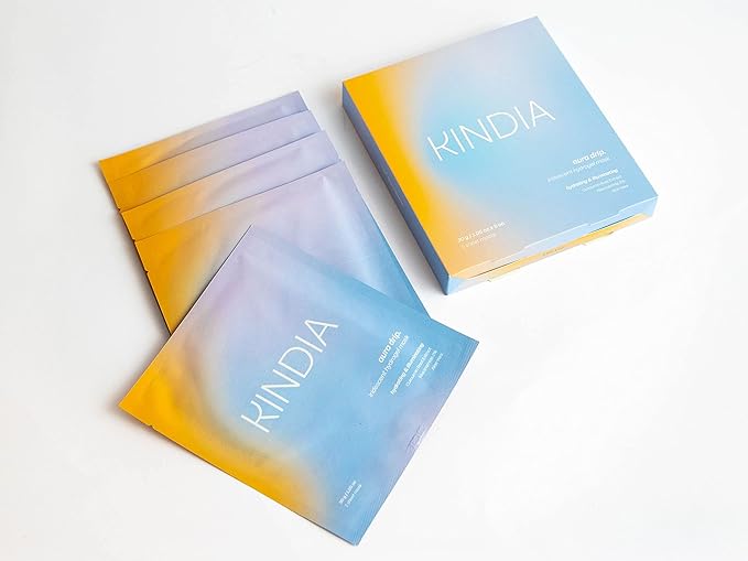 KINDIA AURA DRIP Clean Korean Skincare 5x Face Mask - Biodegradable - Illuminating & Hydrating for Dewy, Plump, Glowy & Radiant Skin Aloe Vera, Rosewater, Neem Extract - Beauty Mask for all skin types
