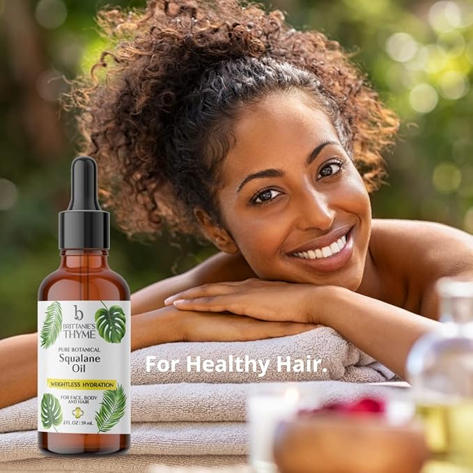 Brittanie's Thyme Squalane Skin Moisturizing Oil 2oz | 100% Plant Derived Squalane for Face, Skin & Hair | Luxurious Formula, Lightweight Formula for Hydration