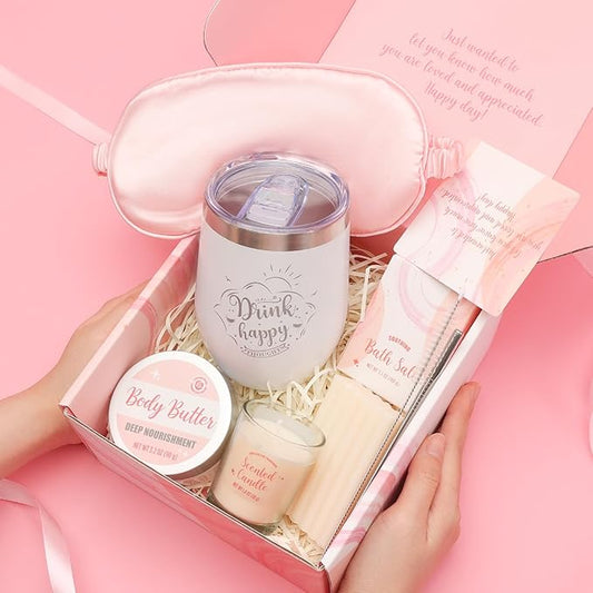 Gifts for Women Bath & Body Rose Spa Gift Sets for Birthday, 8 Pcs Gift for Women, Self Care Kit for Tumbler, Eye Mask, Mothers Day Gifts