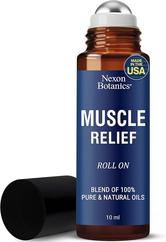Muscle Relief Essential Oil Roll-On 10 ml - Pure Natural Blend for Sore Muscles, Aches & Recovery - Easy Roller for Athletes & Active Lifestyles - Nexon Botanics
