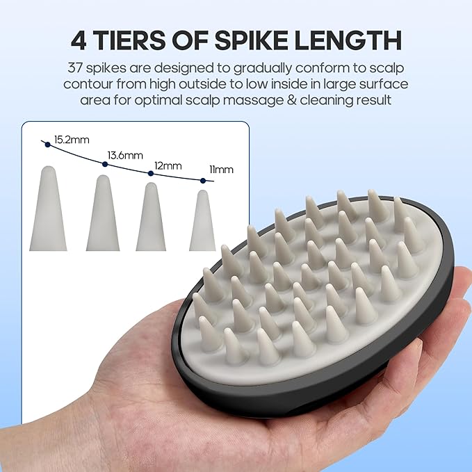 Hair Massager Scalp 3 in1 Scalp Scrubber Silicone Scalp Massager with Three Bristles-Soft, Medium and Hard Brush for Men Women and Pets,Black