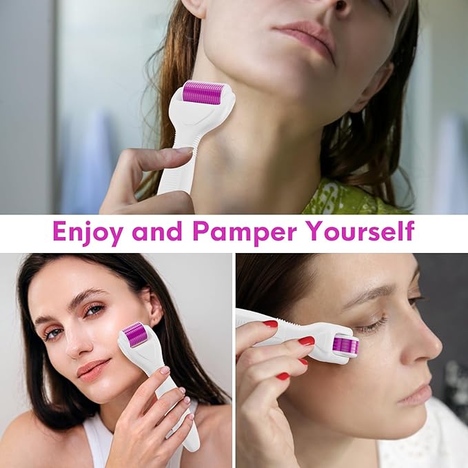 Derma Roller for Hair and Beard, 6 in 1 Microneedle Rollers Kit with 5 Replaceable Heads, Microneedling Roller for Scalp and Body, 300 Needle and 720 Micro Needle roller, 1200 Needle