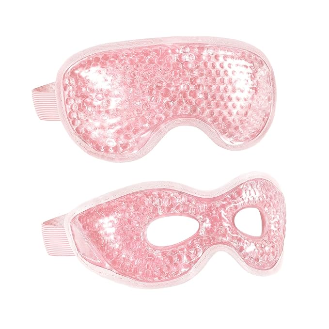 2PCS Reusable Hot Cold Therapy Gel Eye Mask for Puffiness, Dark Circles, Eye Bags, Dry Eyes, Headaches, Migraines, Stress Relief - Cooling Gel Bead Compress (Pink)