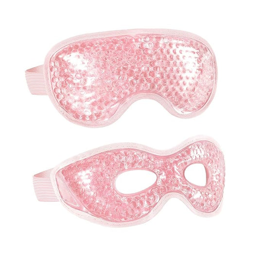 2PCS Reusable Hot Cold Therapy Gel Eye Mask for Puffiness, Dark Circles, Eye Bags, Dry Eyes, Headaches, Migraines, Stress Relief - Cooling Gel Bead Compress (Pink)