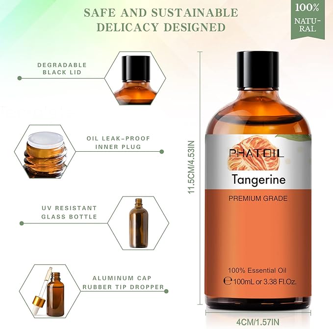 3.38FL.OZ Tangerine Essential Oil, for Aromatherapy Diffusers, Humidifiers, Great for DIY Candle and Soap Making, Huge 100ML Bottle