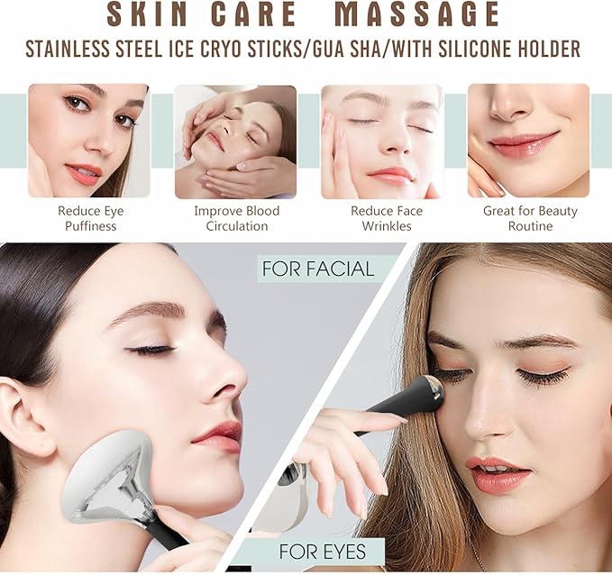 Ice Roller for Face and Eye Facial Massage Tool, Metal Cold Roller for Face Cryotherapy, Cryo Sticks for Puffiness and Pain Relief