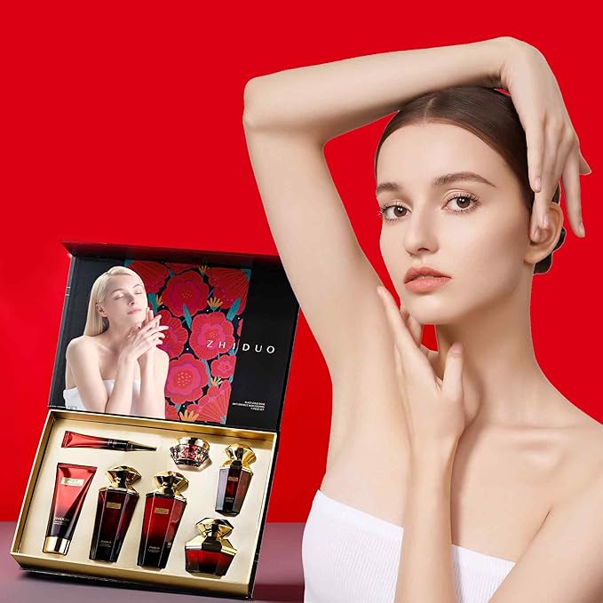 Anti-Wrinkle Skin Care Routine Kit for Women - Reduce Aging & Hydrate Skin - Facial Cleanser, Toner, Lotion, Cream, Serum, Eye Cream - Skincare Gift Set for Wife, Mom - Christmas Stocking Stuffer