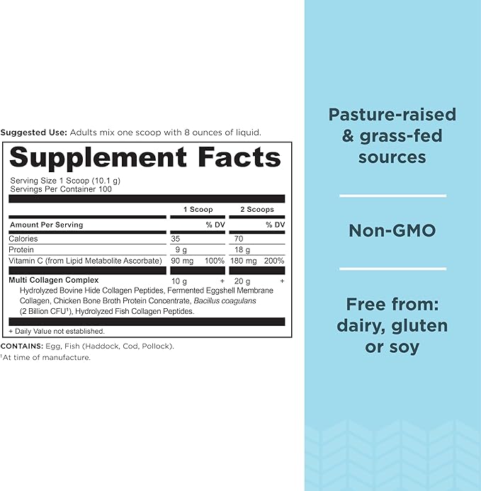 Ancient Nutrition Collagen Peptides Powder, Multi Collagen Protein, Women & Men, Vitamin C, Probiotics, Hydrolyzed Collagen, Supports Skin, Joints, Gut Health, Unflavored, 100 Servings