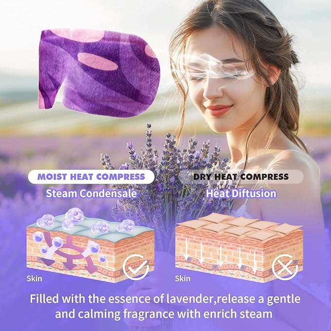 18 Packs Lavender Steam Eye Masks for Dry Eyes Warm Eye Mask Heated Eye Mask Reduce Puffiness Dark Circles Travel Essentials Eye Masks for Sleep Disposable (Lavender)