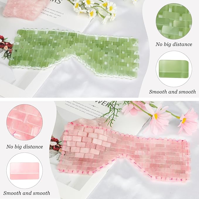 Natural Jade Eye Mask and Rose Quartz Eye Mask Set - Soothing & Relaxing Alleviate Puffiness and Migraines with Cooling and Warming Therapy (2 Pcs)